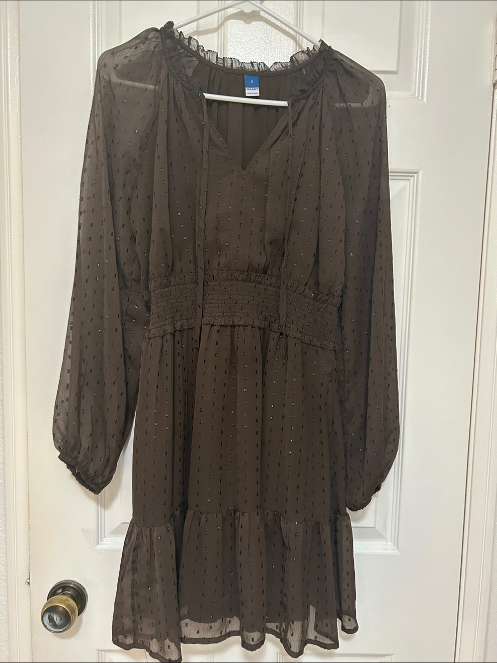 Old Navy Chocolate Brown Long-Sleeve Tiered Smocked-Waist Dress